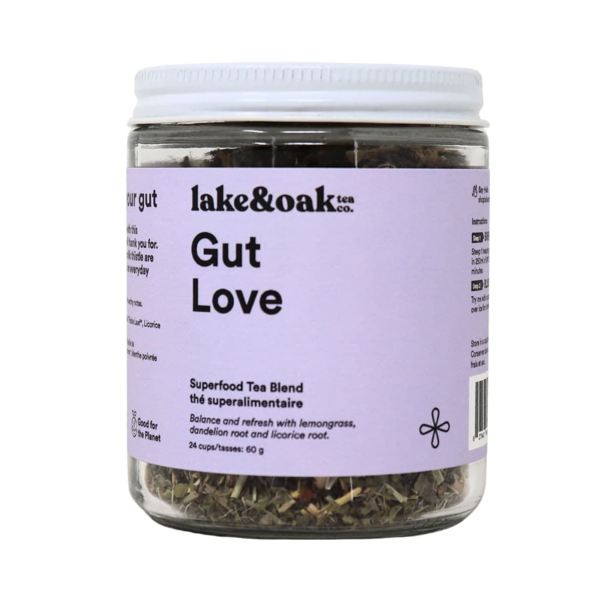 Lake & Oak Tea Co. Loose Leaf Superfood Tea Blend Gut Love, 60 g