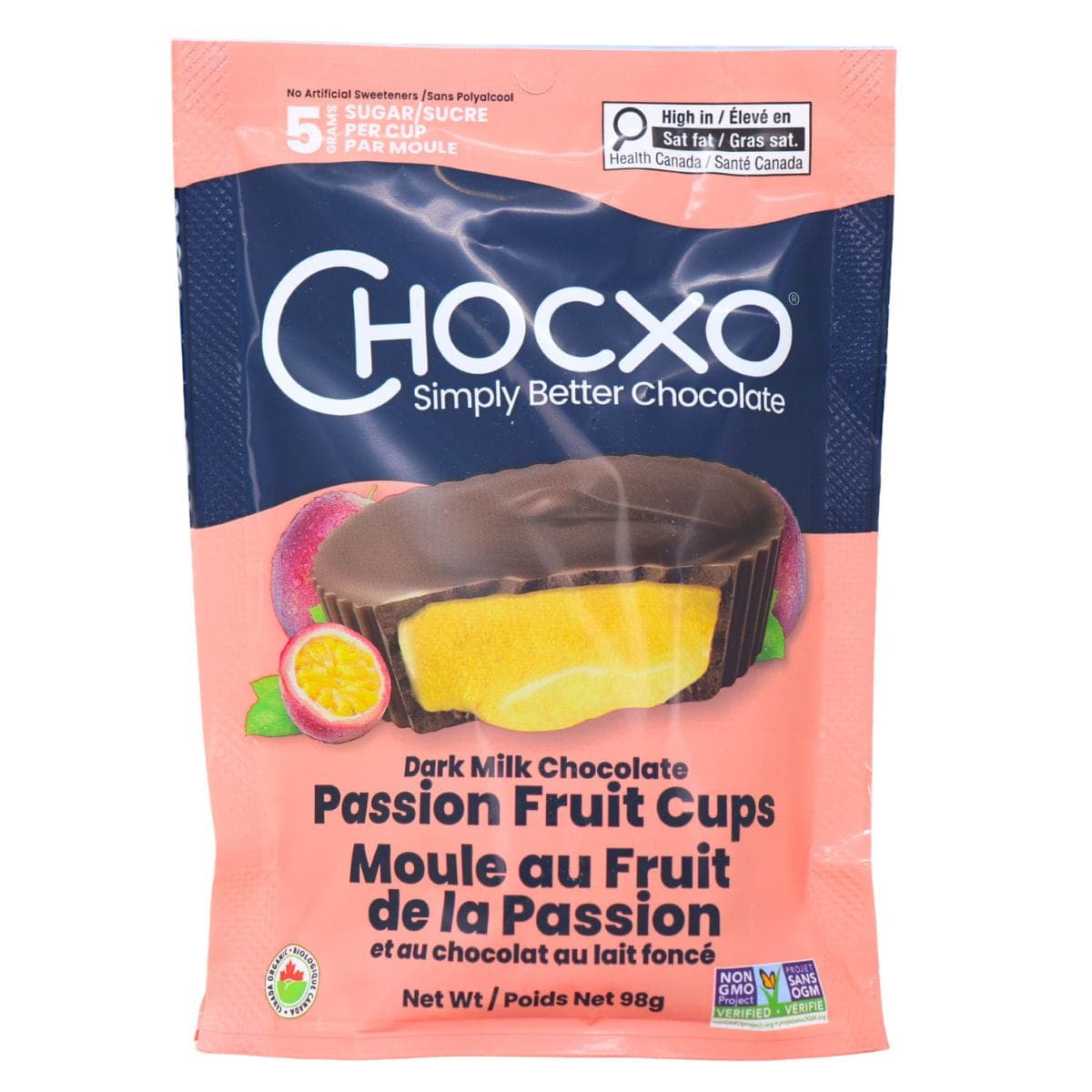 ChocXO 58% Dark Milk Chocolate Passion Fruit Cups, 98g