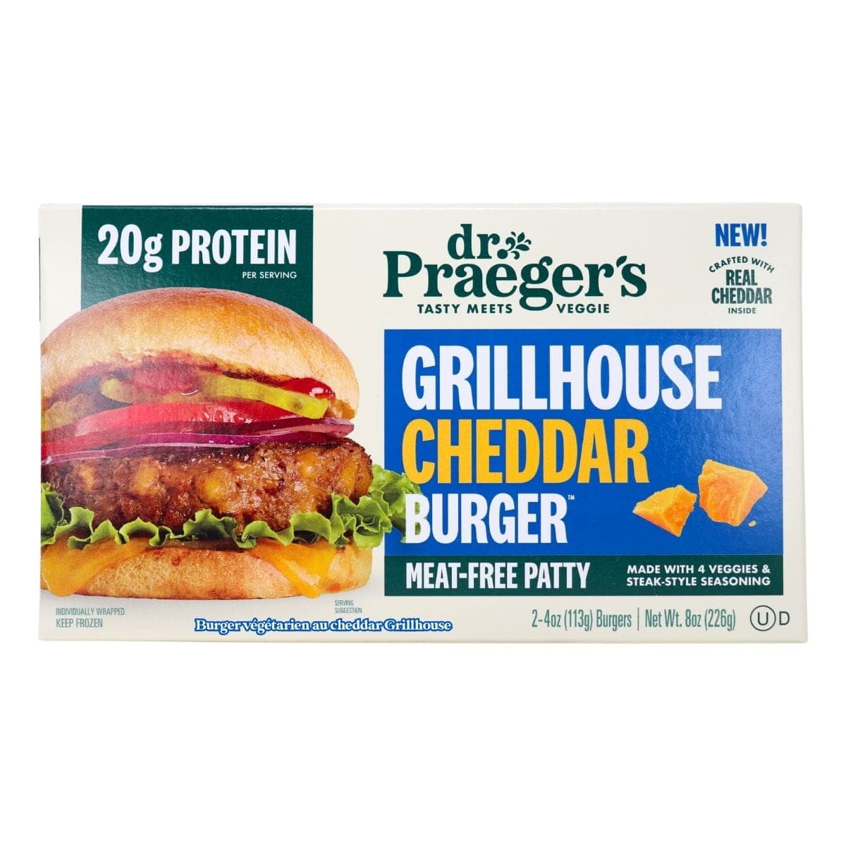 Dr. Praeger's Vegetarian Grillhouse Cheddar Burger, 2 Pack
