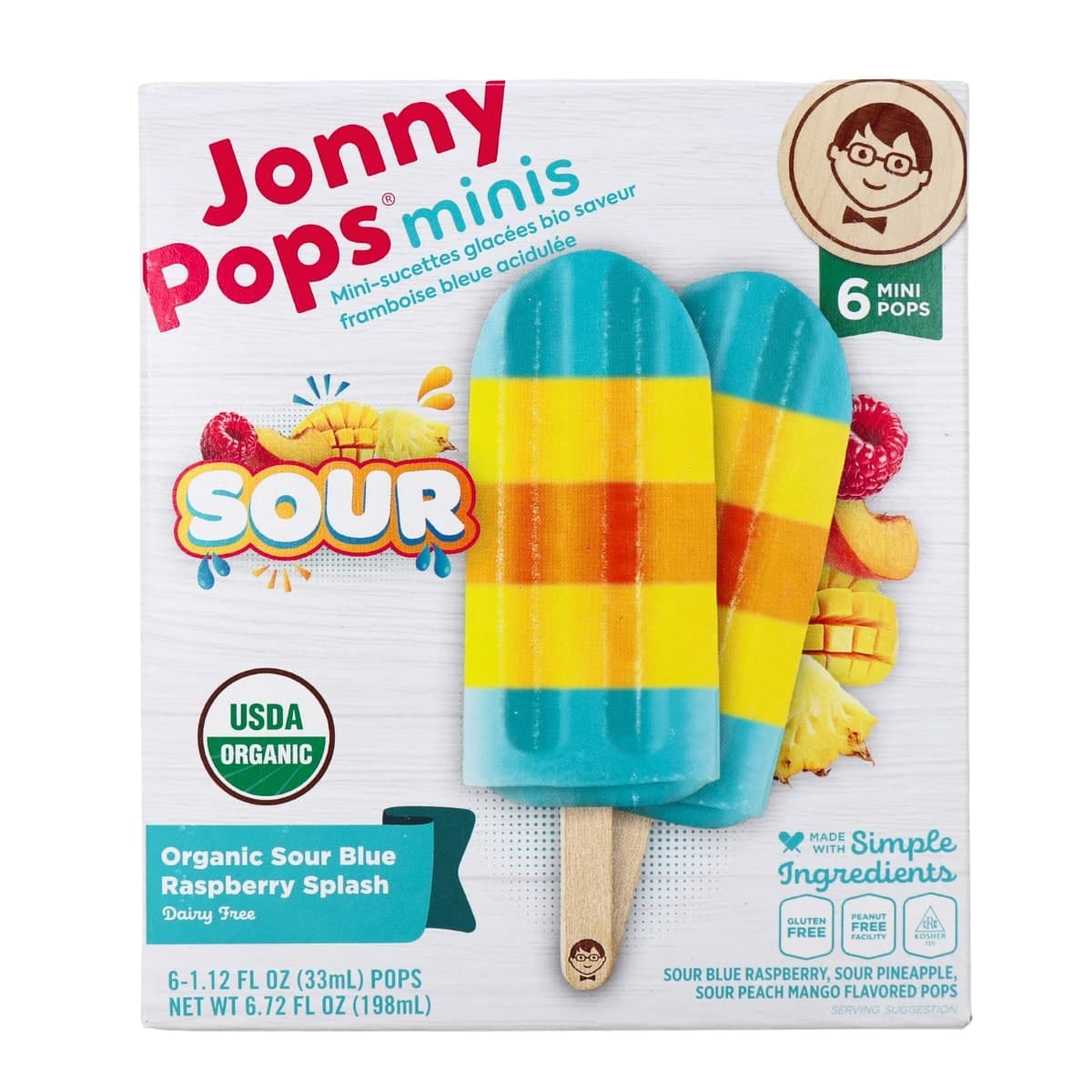JonnyPops Organic Mini Popsicles Sour Blue Raspberry Splash, 6 Pack