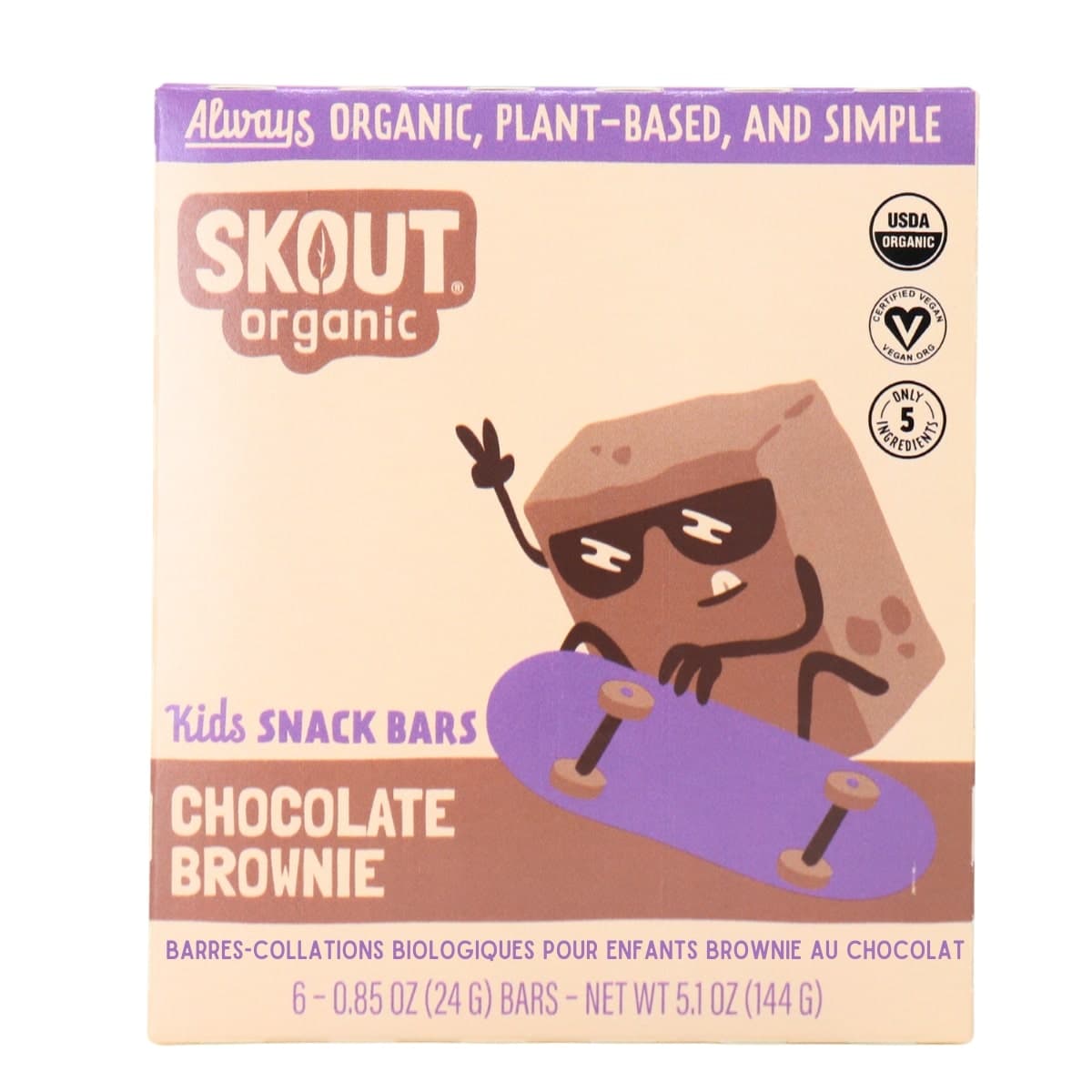Skout Organic Kids Snack Bars Chocolate Brownie, 6 Bars
