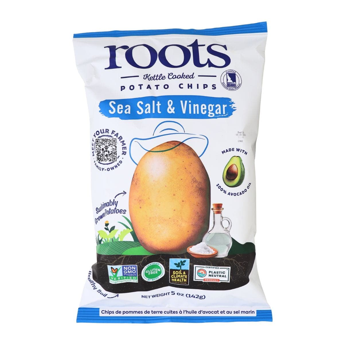 Roots Kettle Cooked in Avocado Oil Potato Chips Sea Salt &amp; Vinegar, 142g