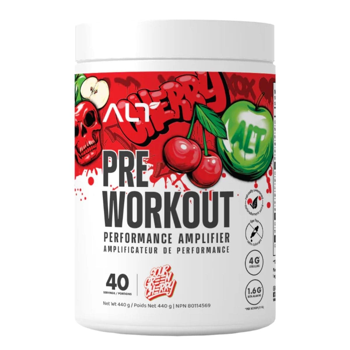 ALT Sugar-Free Pre Workout Performance Amplifier Sour Green Cherry, 40 Servings