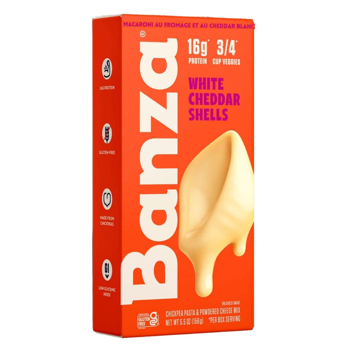 Banza Chickpea Pasta Shells + White Cheddar Mac &amp; Cheese, 156g