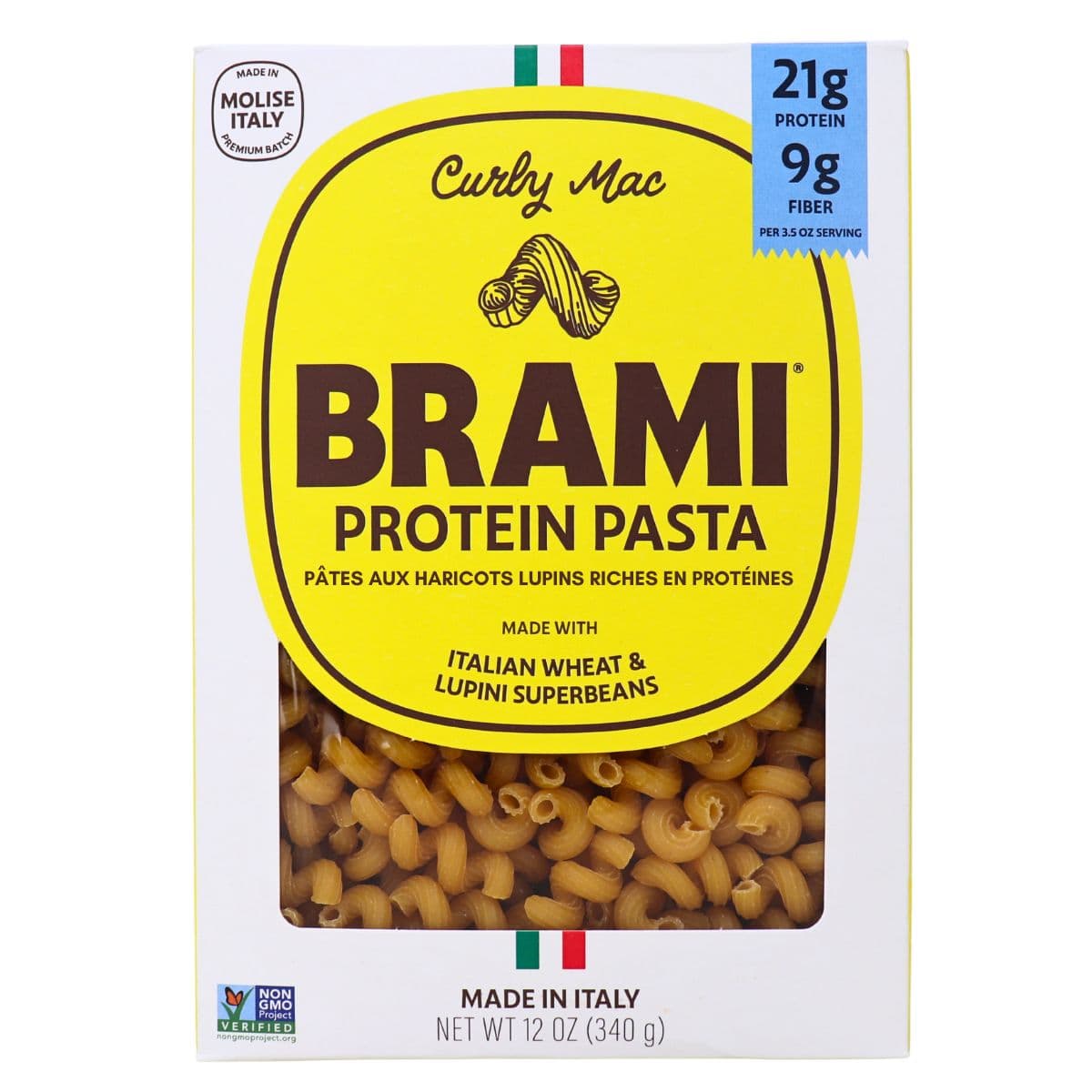 Brami High Protein Lupini Bean Pasta Curly Macaroni, 340g