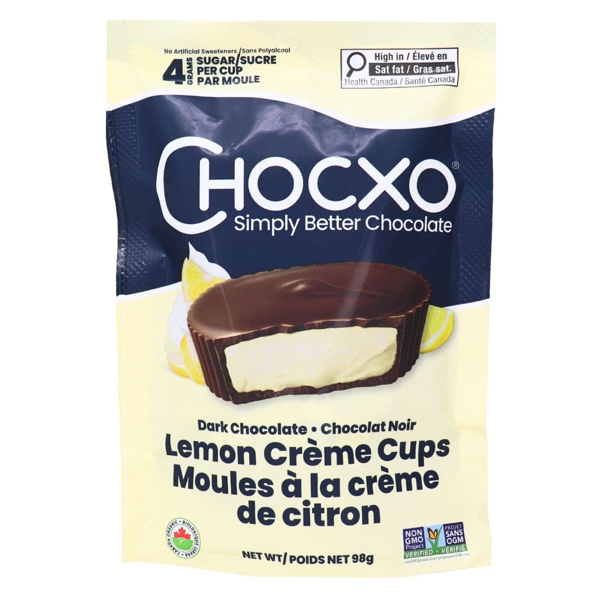 ChocXO 72% Dark Chocolate Lemon Creme Cups, 98g