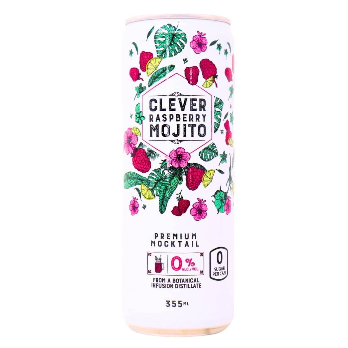 Clever Mocktails Sugar-Free Premium Non-Alcoholic Raspberry Mojito, 355ml