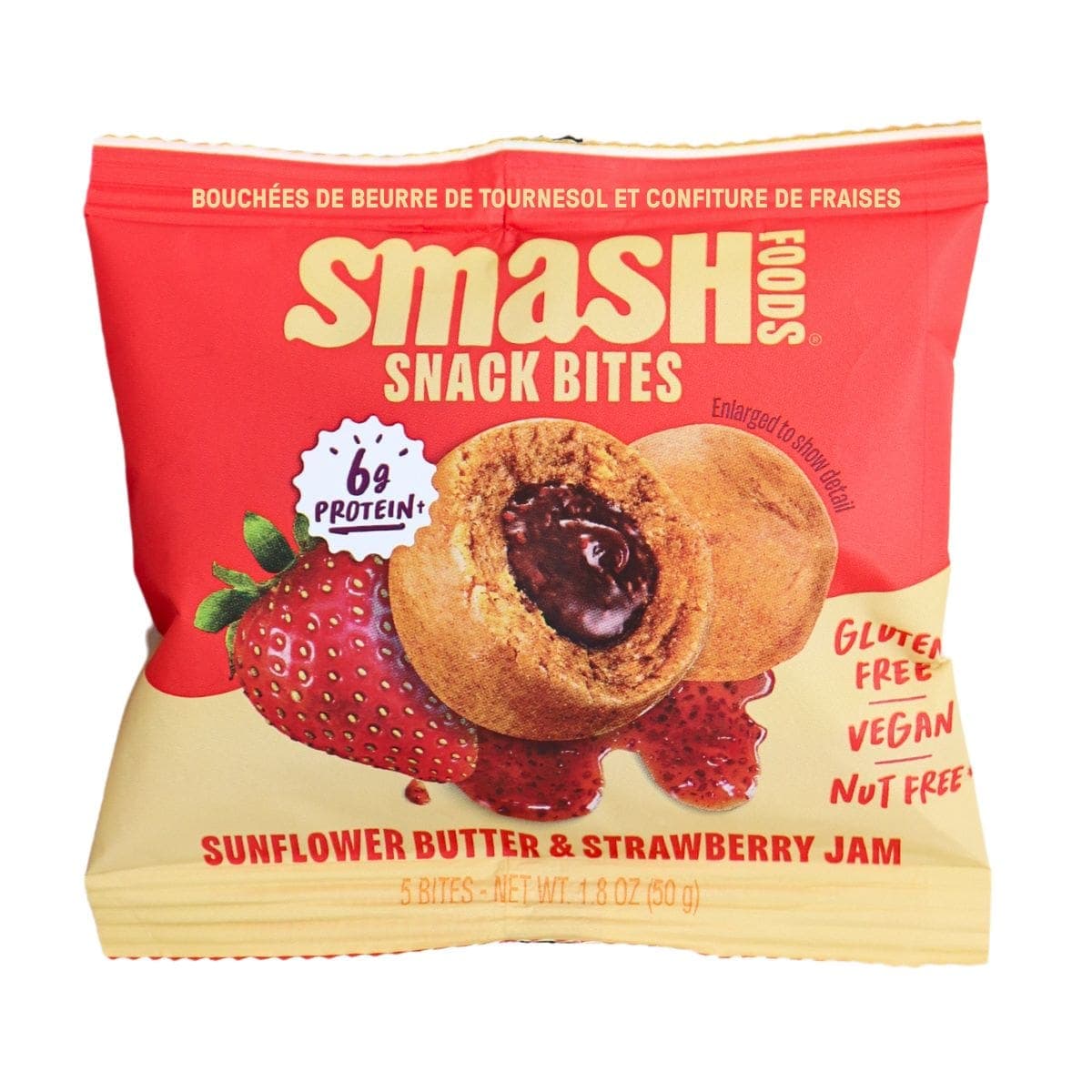 Smash Foods Protein Superfood Snack Bites Sunflower Butter + Strawberry Jam, 5 Bites