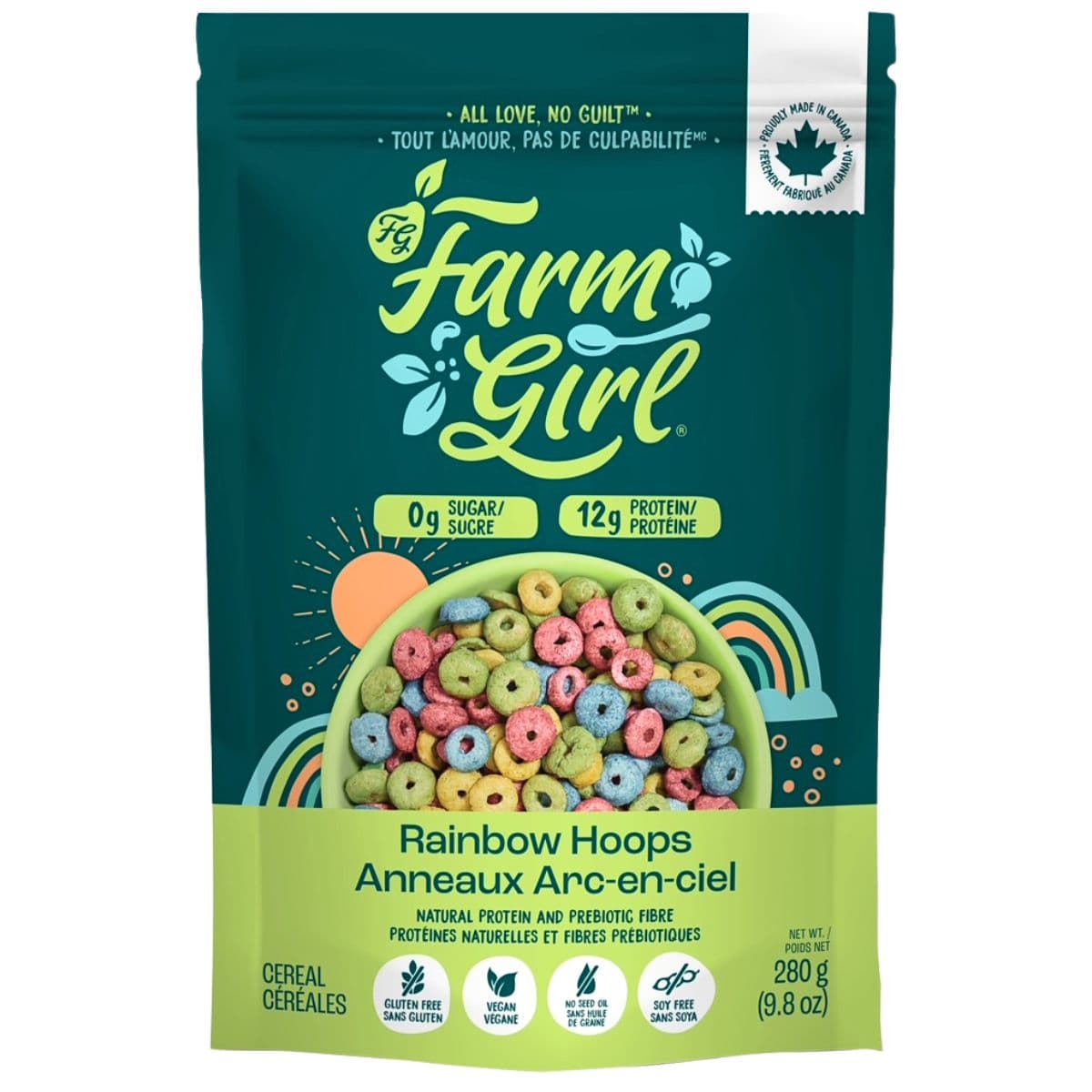 Farm Girl High-Protein Cereal Rainbow Hoops, 280 g