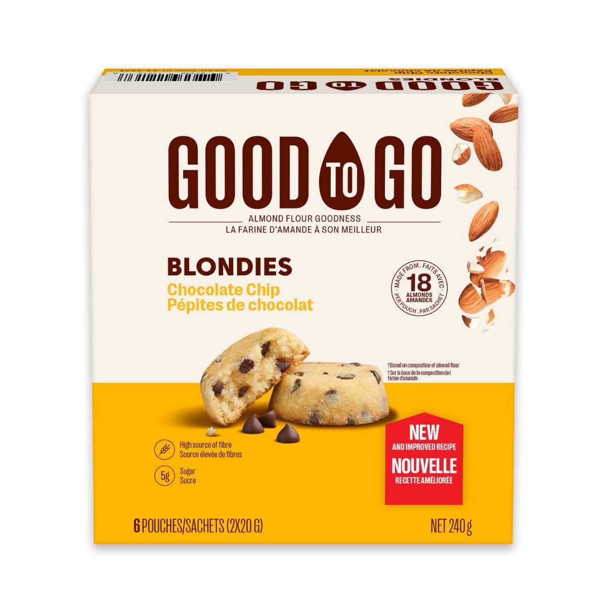 Good To Go Almond Flour Blondies Chocolate Chip, 6 Pack