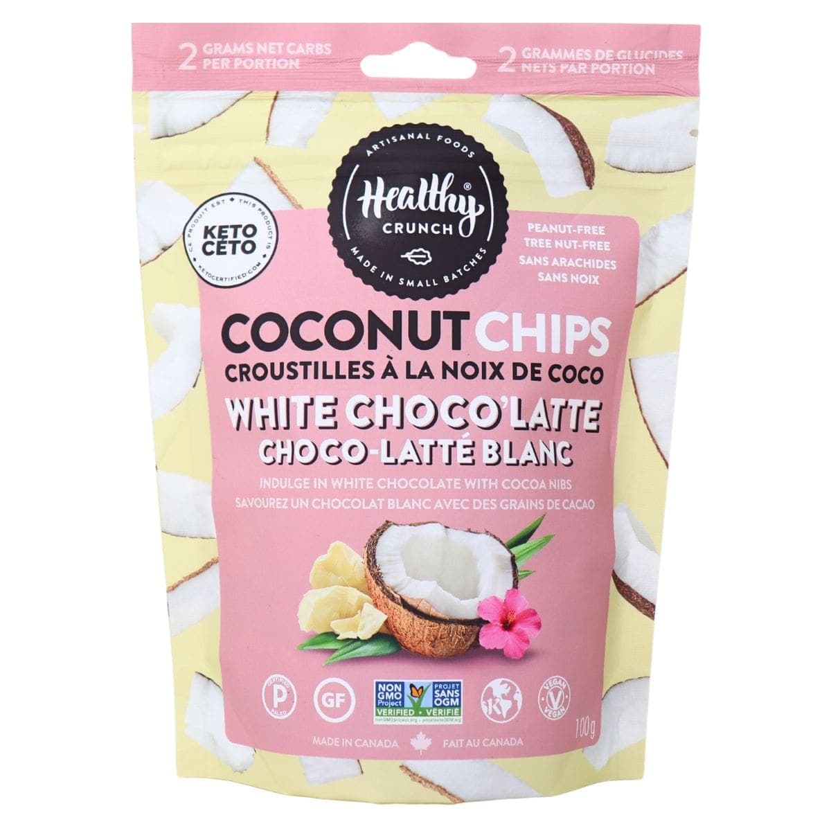 Healthy Crunch Keto Coconut Chips White Choco’latte, 100g