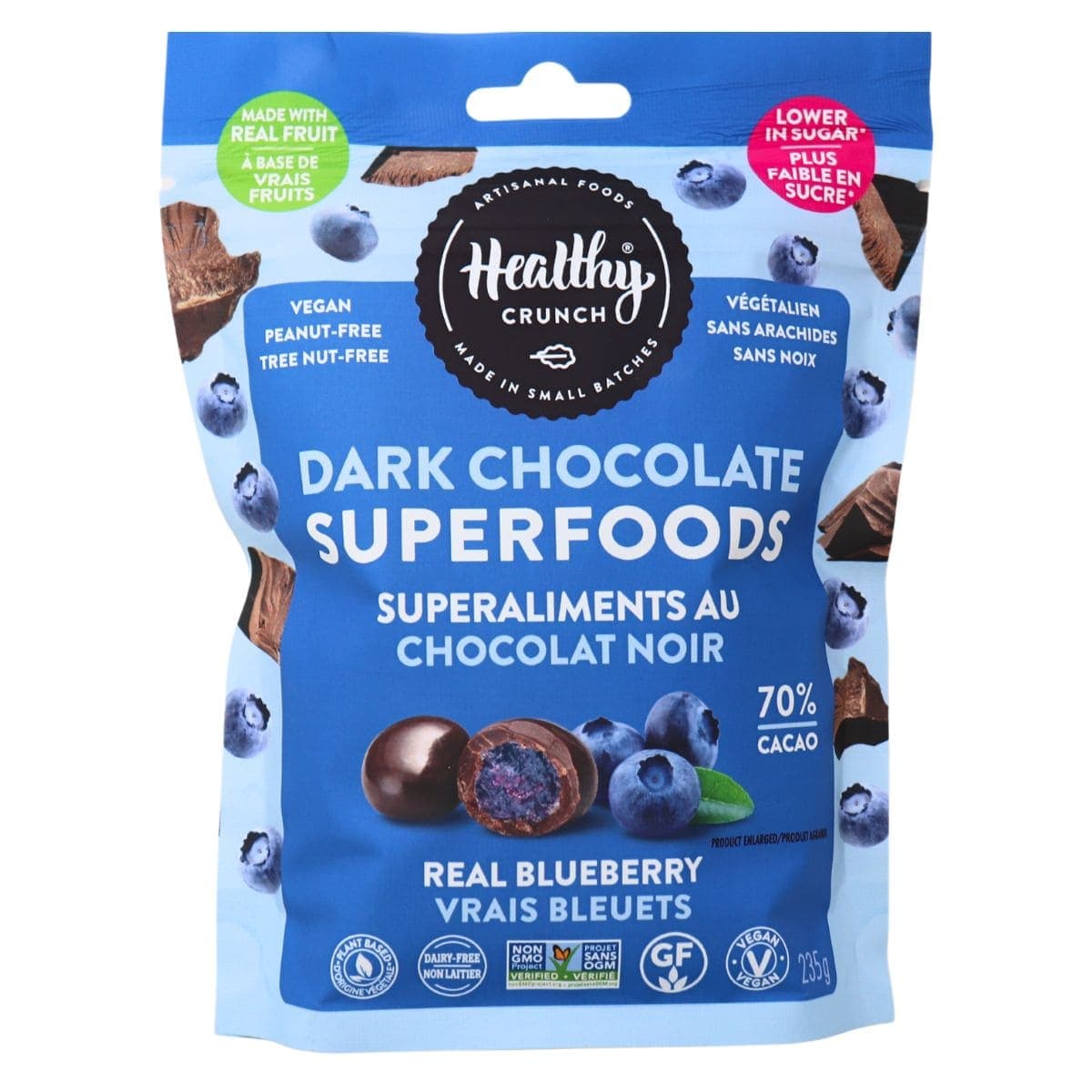 Healthy Crunch Vegan Dark Chocolate Superfoods Real Blueberry, 235g