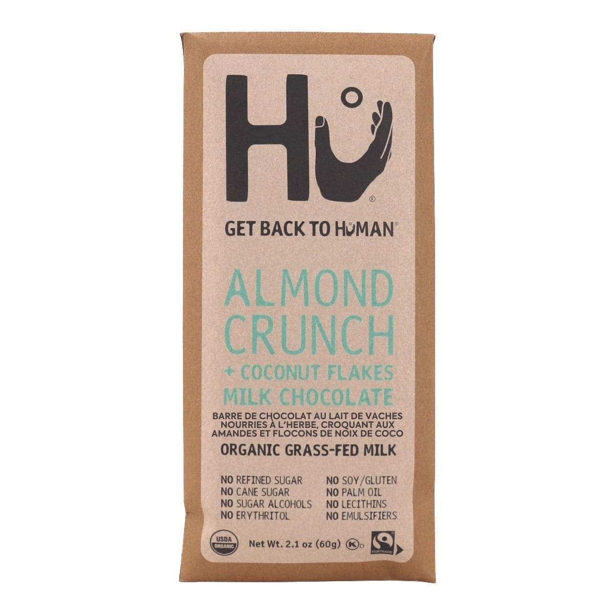 Hu Kitchen Grass-Fed Milk Chocolate Bar Almond Crunch + Coconut Flakes, 60g