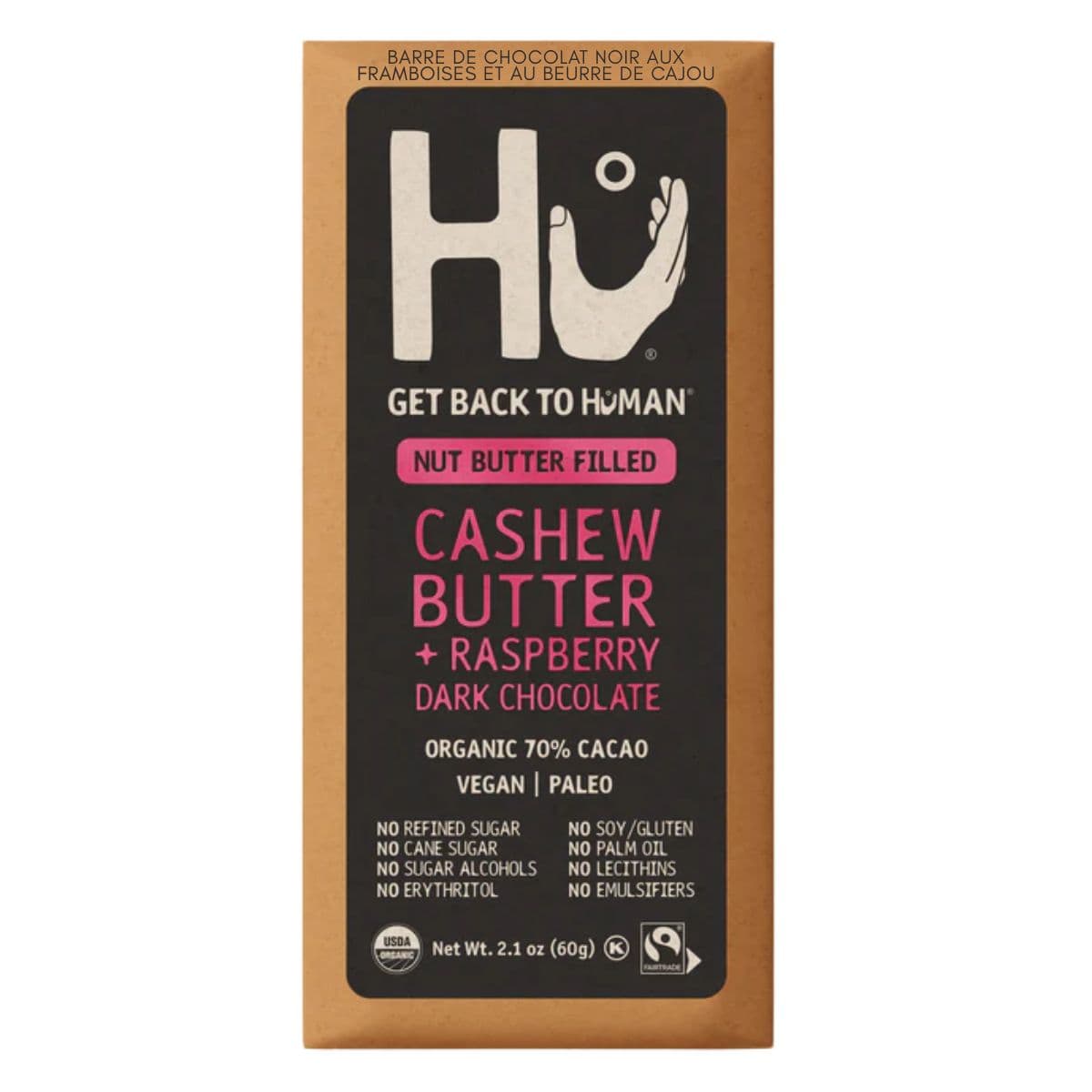 Hu Kitchen Cashew Butter and Raspberry Dark Chocolate Bar, 60g