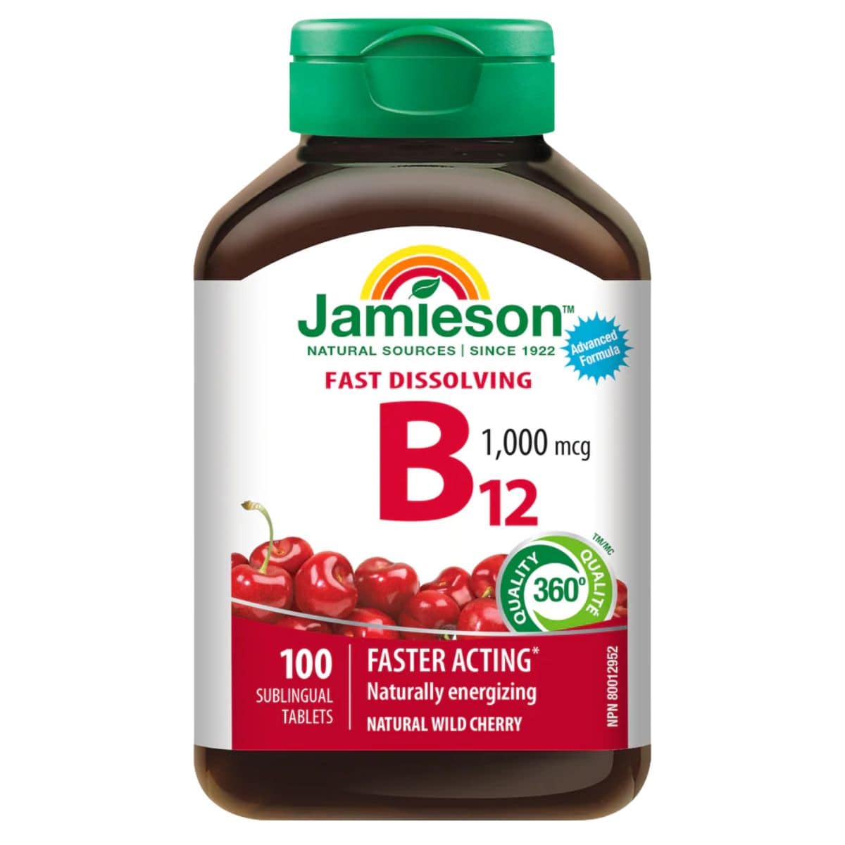 Jamieson Vitamins Fast-Dissolving Vitamin B12 Natural Wild Cherry, 100 Tablets