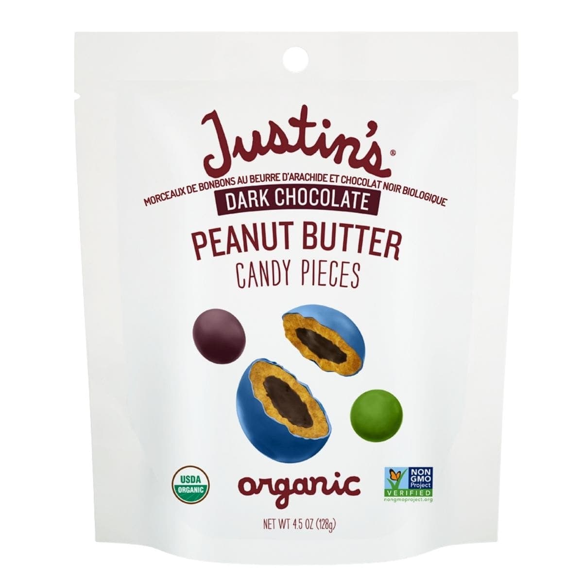 Justin’s Organic Dark Chocolate Peanut Butter Candy Pieces, 128g
