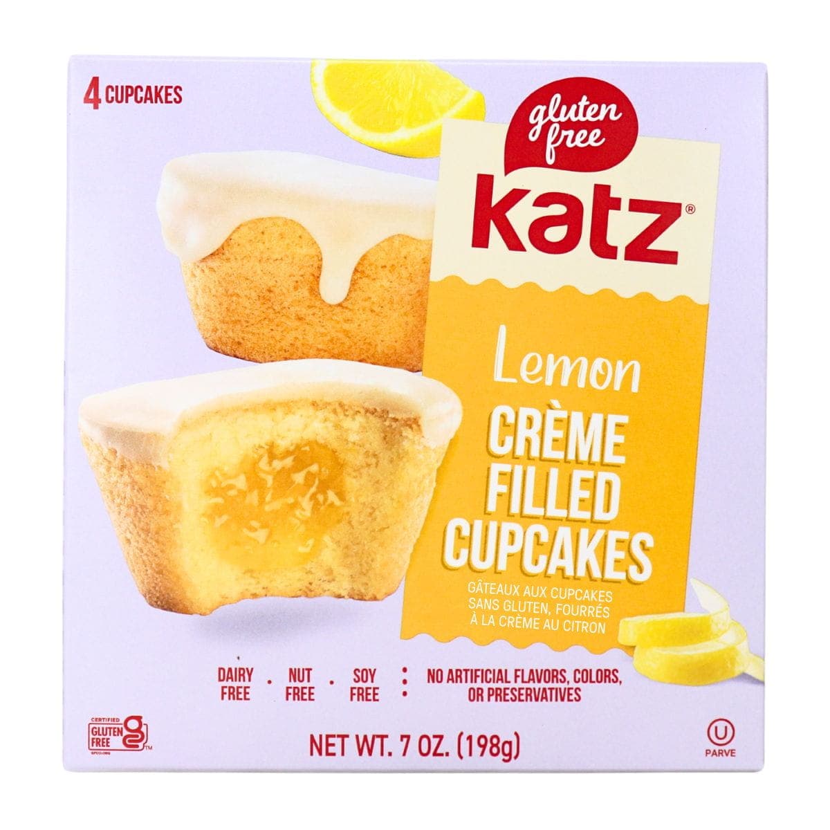 Katz Gluten-Free Creme-Filled Cupcakes Lemon, 4 Pack
