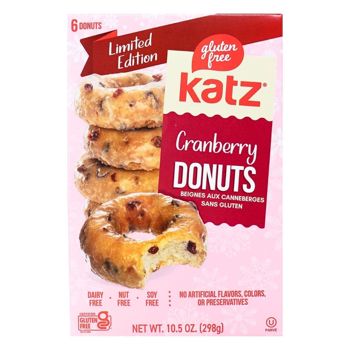 Katz Limited Edition Gluten-Free Donuts Cranberry, 6 Donuts