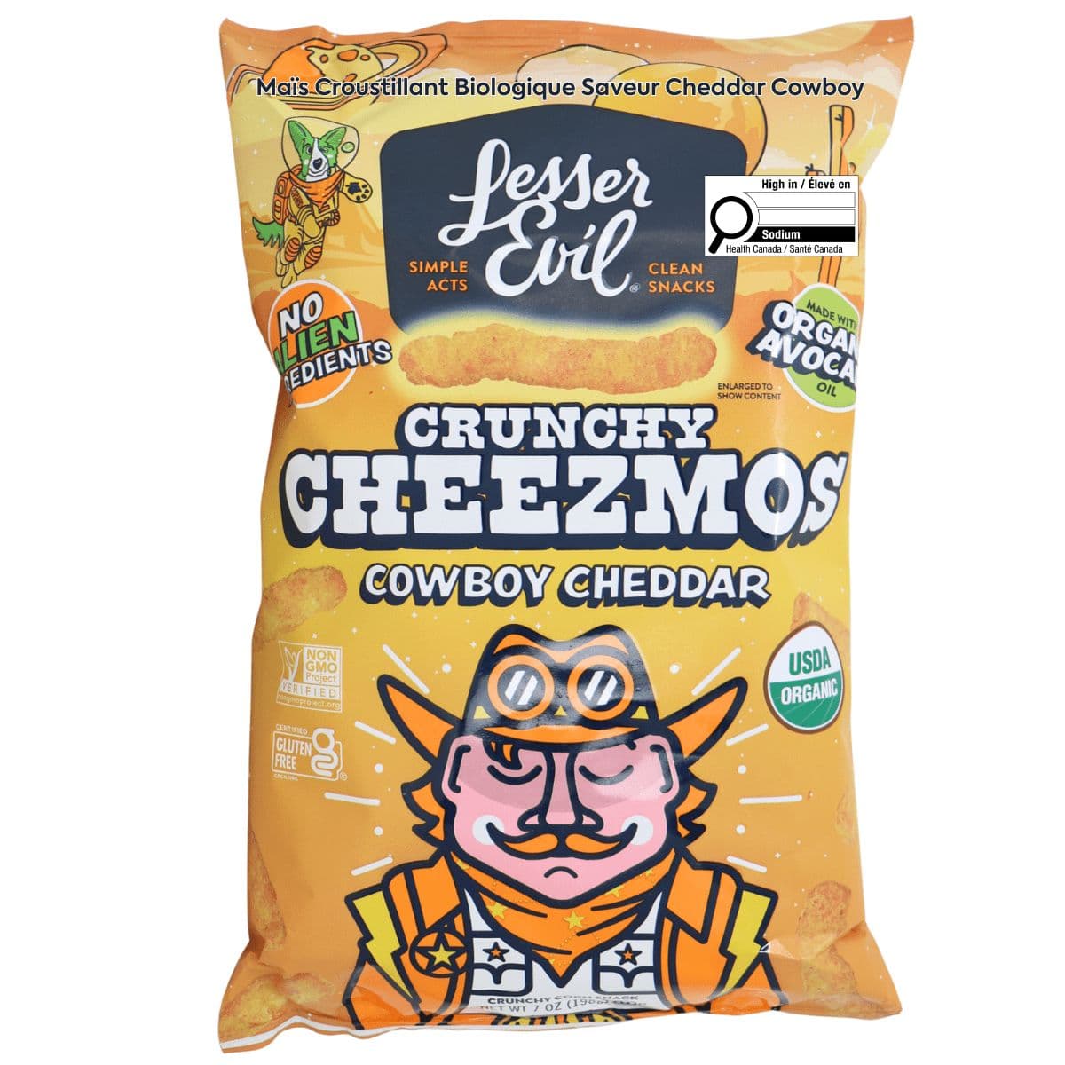Lesser Evil Cheezmos Organic Crunchy Corn Cowboy Cheddar, 198 g