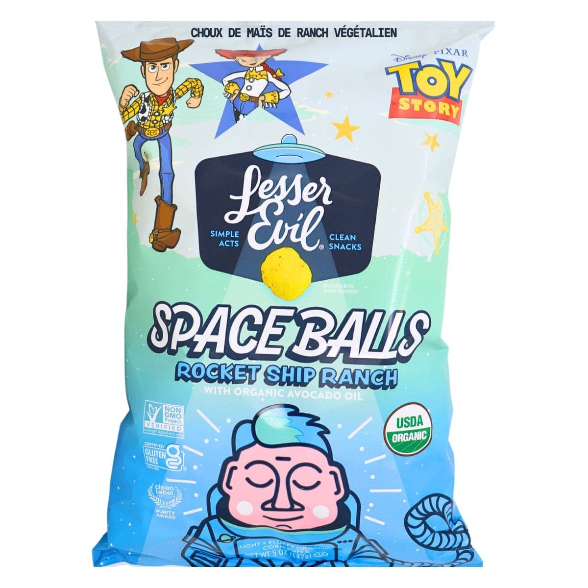 Lesser Evil Organic Corn Puffs Space Balls Ranch Rocket Ship, 142g