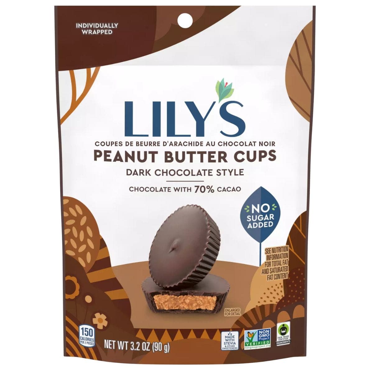 Lily's No Sugar Added Dark Chocolate Style Peanut Butter Cups, 90g