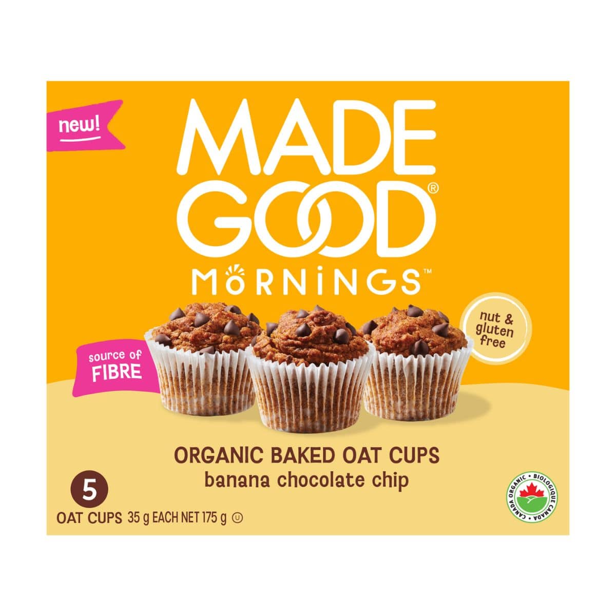MadeGood Mornings Organic Baked Oat Cups Banana Chocolate Chip, 5 Pack