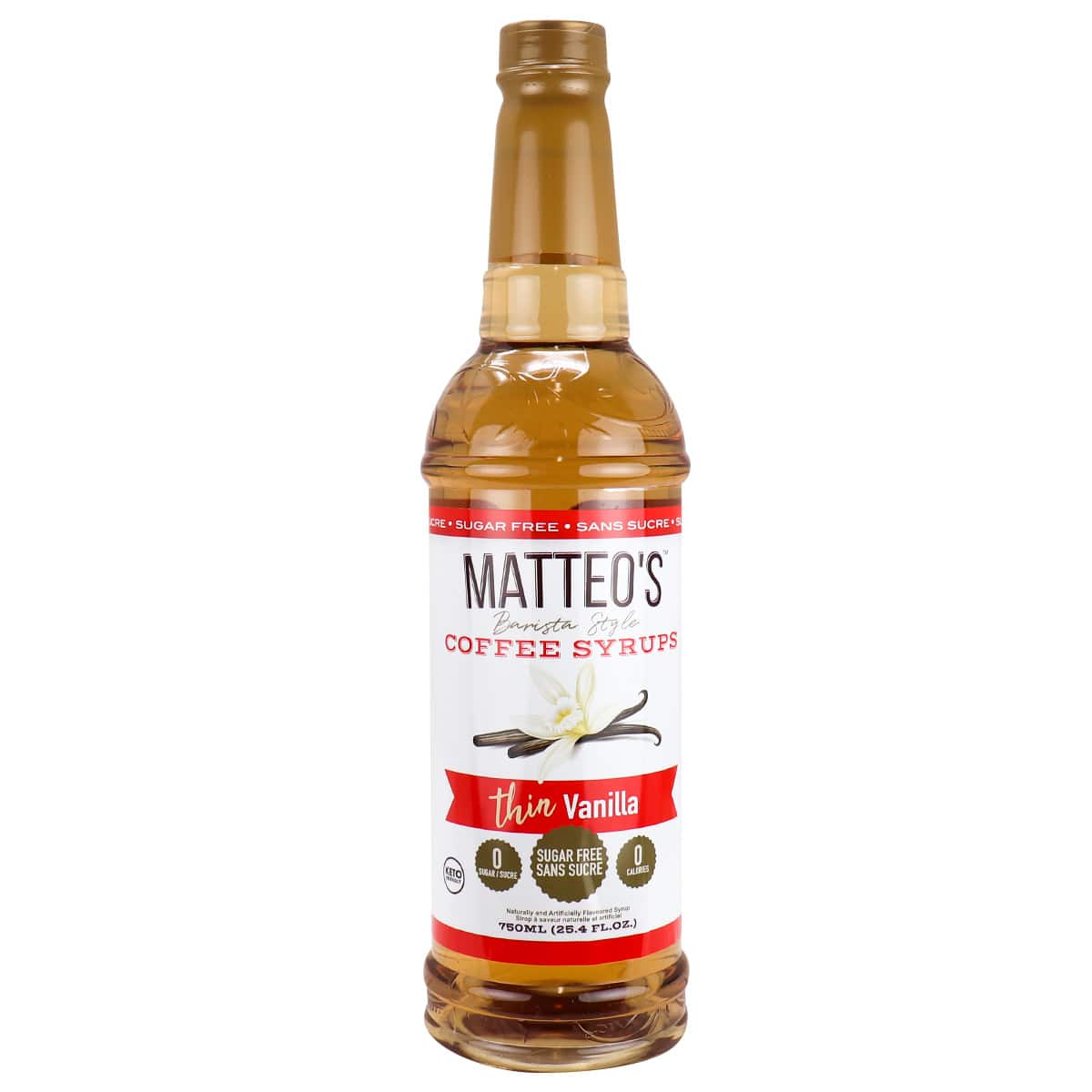 Matteo’s Sugar Free Barista Style Coffee Syrups Thin Vanilla, 750mL