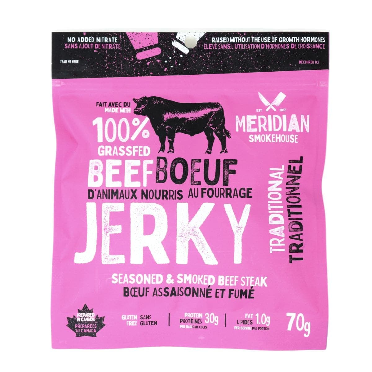 Meridian Smokehouse Grass-Fed Beef Jerky Traditional, 70g