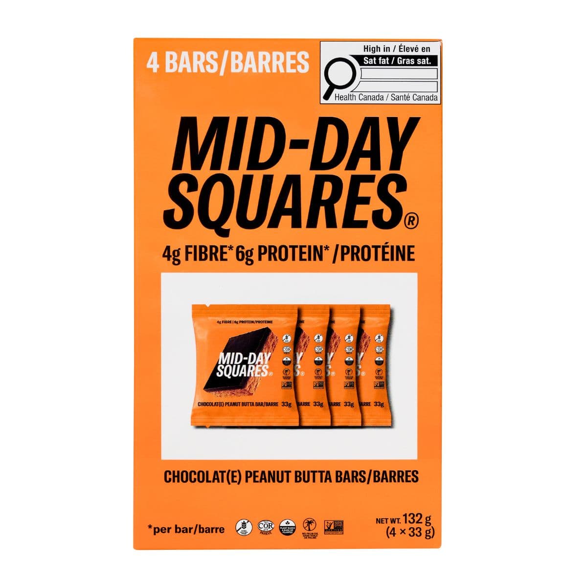 Mid-Day Squares Plant-Based Chocolate Bar Peanut Butta, 4 Pack