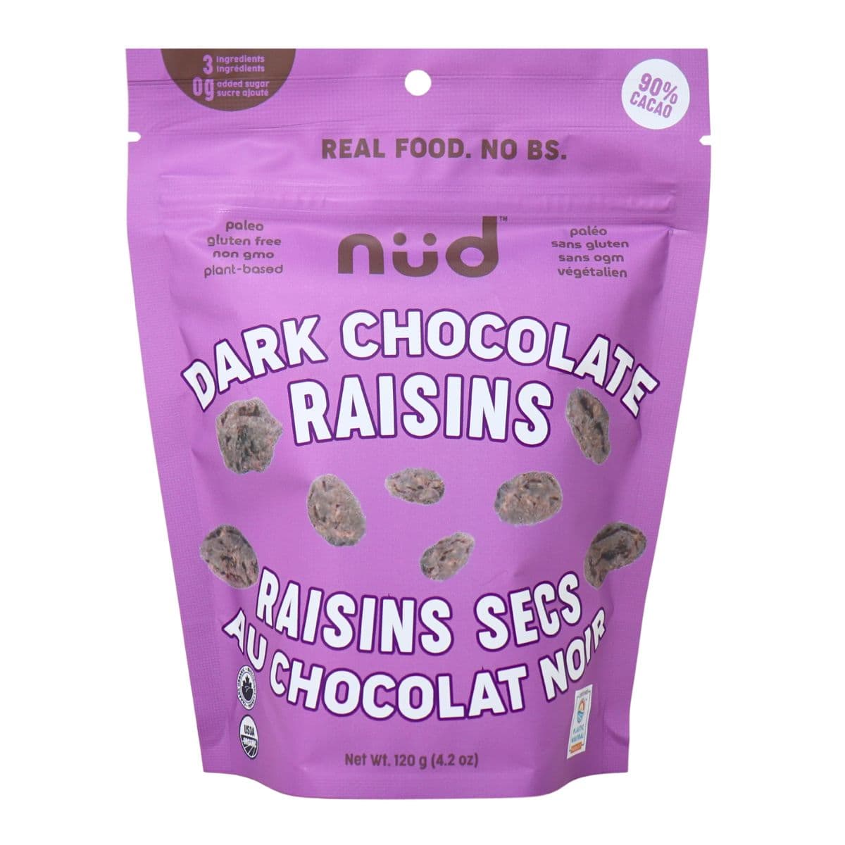 Nud Organic Dark Chocolate-Covered Raisins, 120g