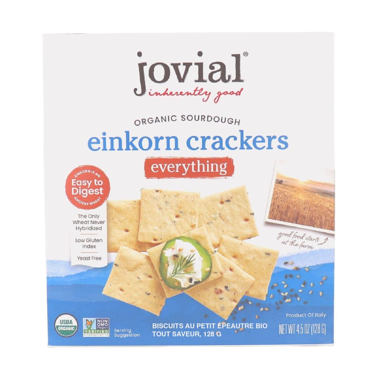 Jovial Organic Sourdough Einkorn Crackers Everything, 128g