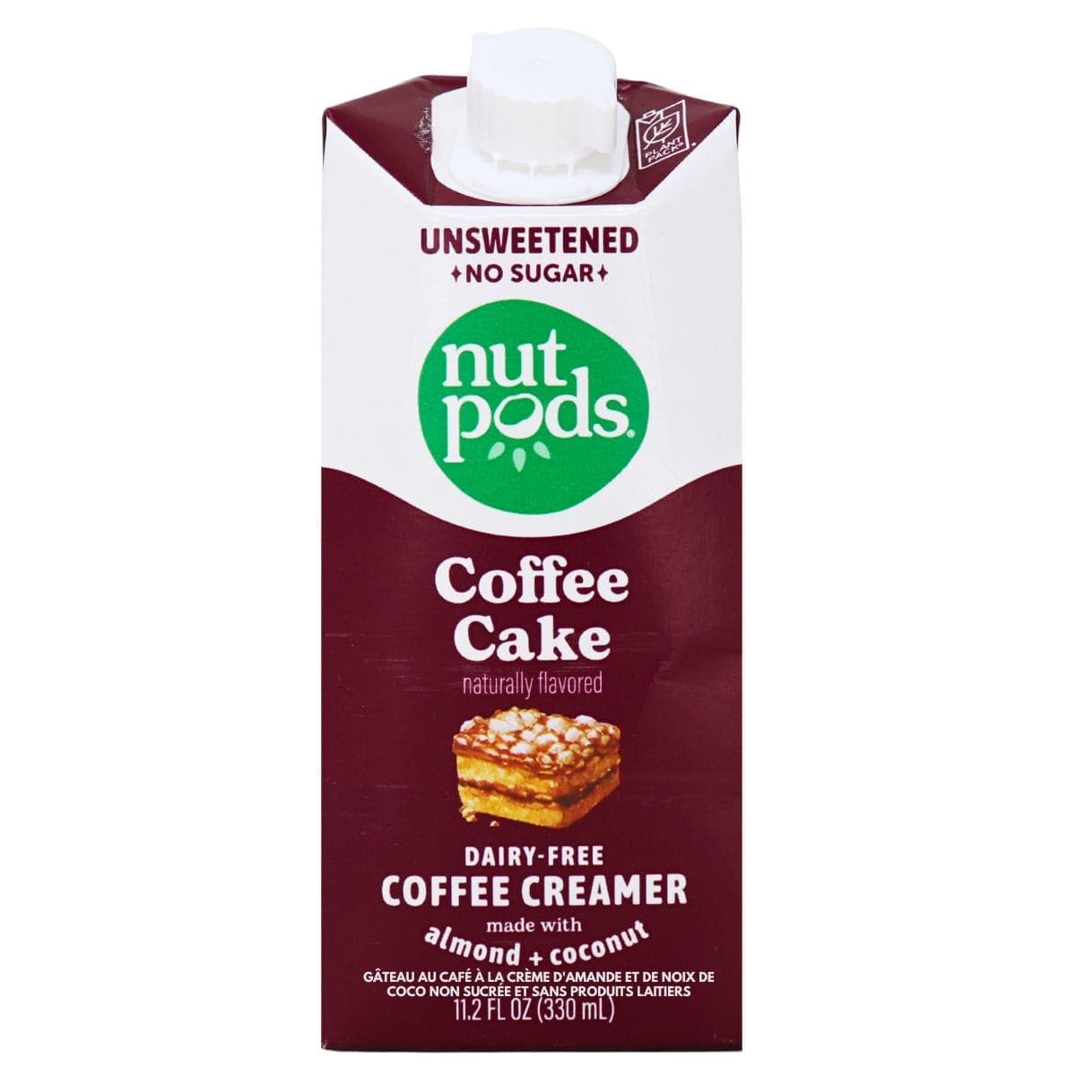 Nutpods Unsweetened &amp; Dairy Free Almond + Coconut Creamer Coffee Cake, 330mL