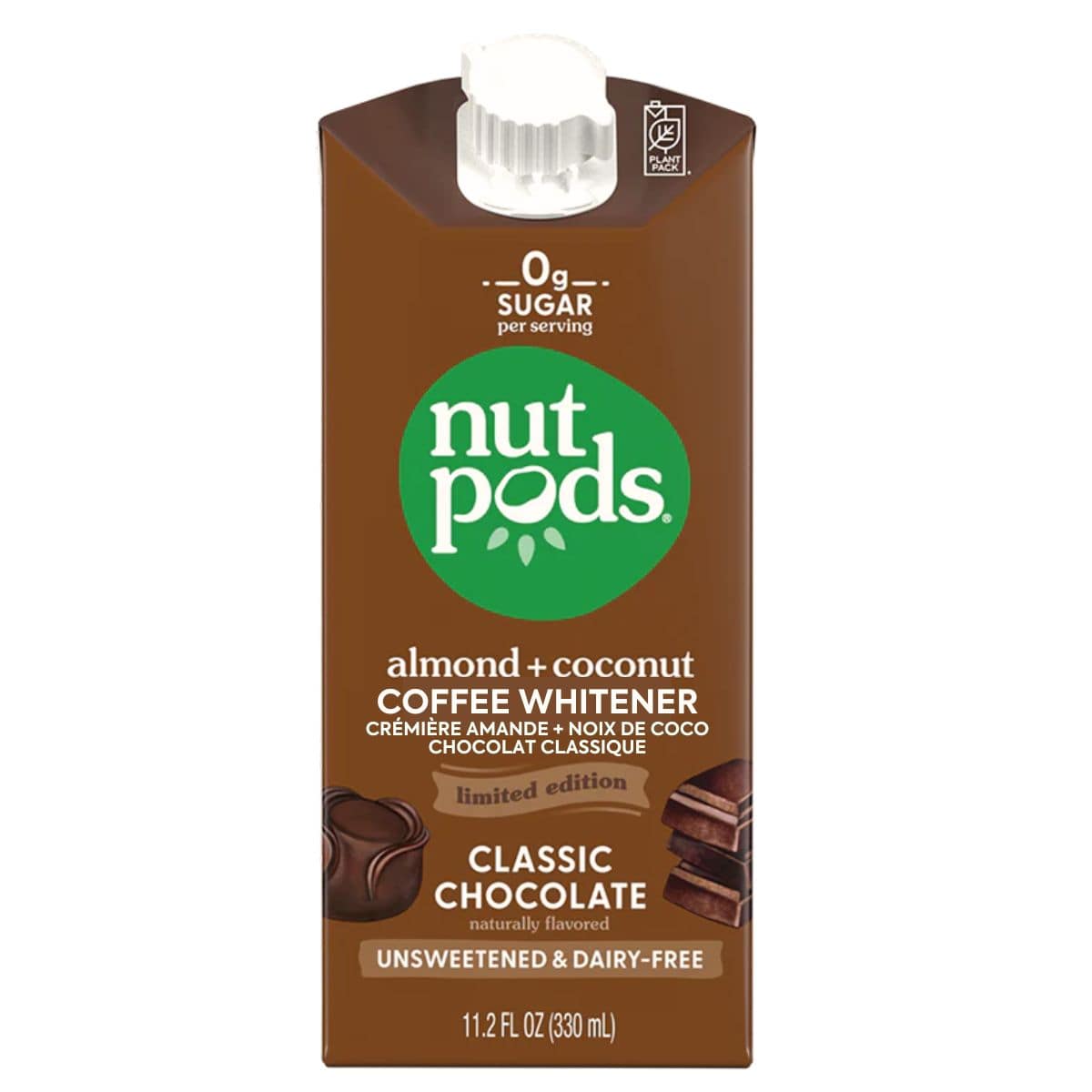 Nutpods Unsweetened &amp; Dairy-Free Almond + Coconut Creamer Classic Chocolate, 330mL