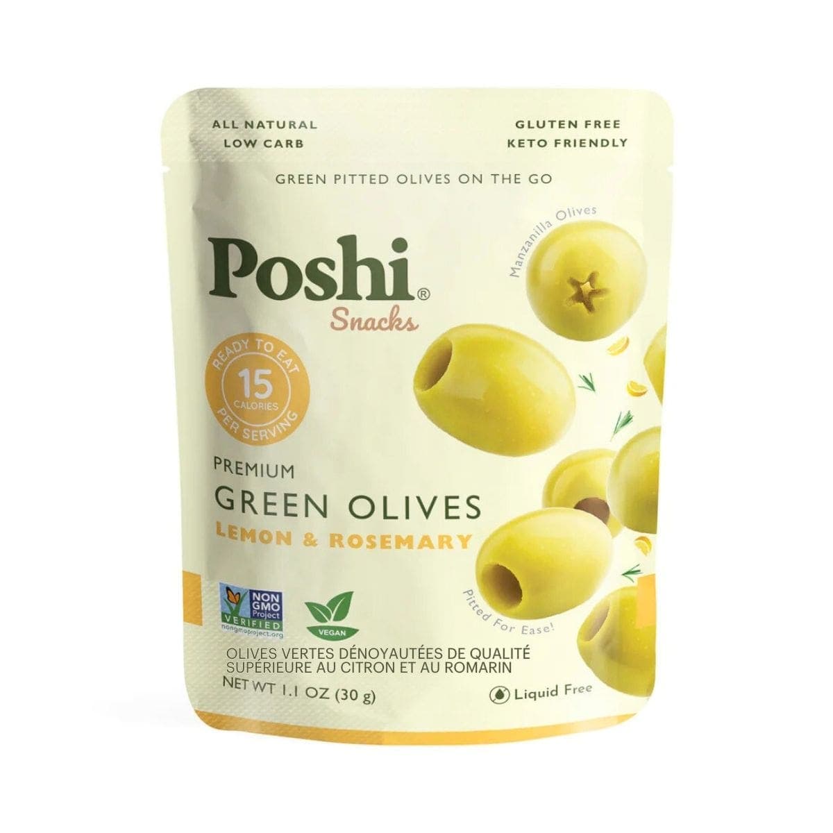 Poshi Premium Green Pitted Olives with Lemon &amp; Rosemary, 30g
