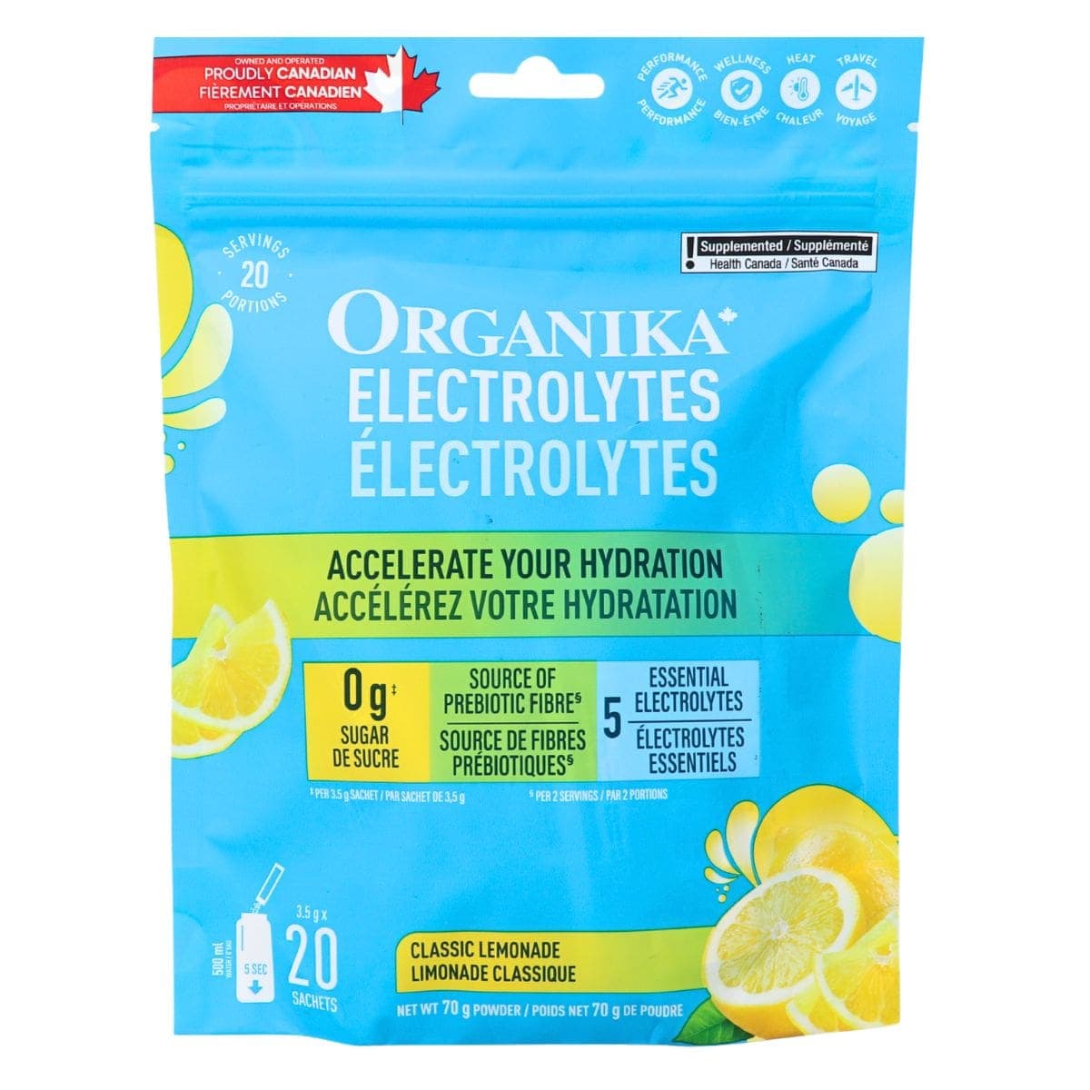 Organika Sugar-Free Electrolytes Powder Classic Lemonade, 20 Sachets