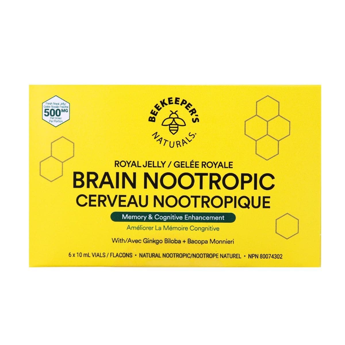 Beekeeper's Naturals Royal Jelly Brain Nootropics With Ginkgo Biloba, 6 Vial Pack