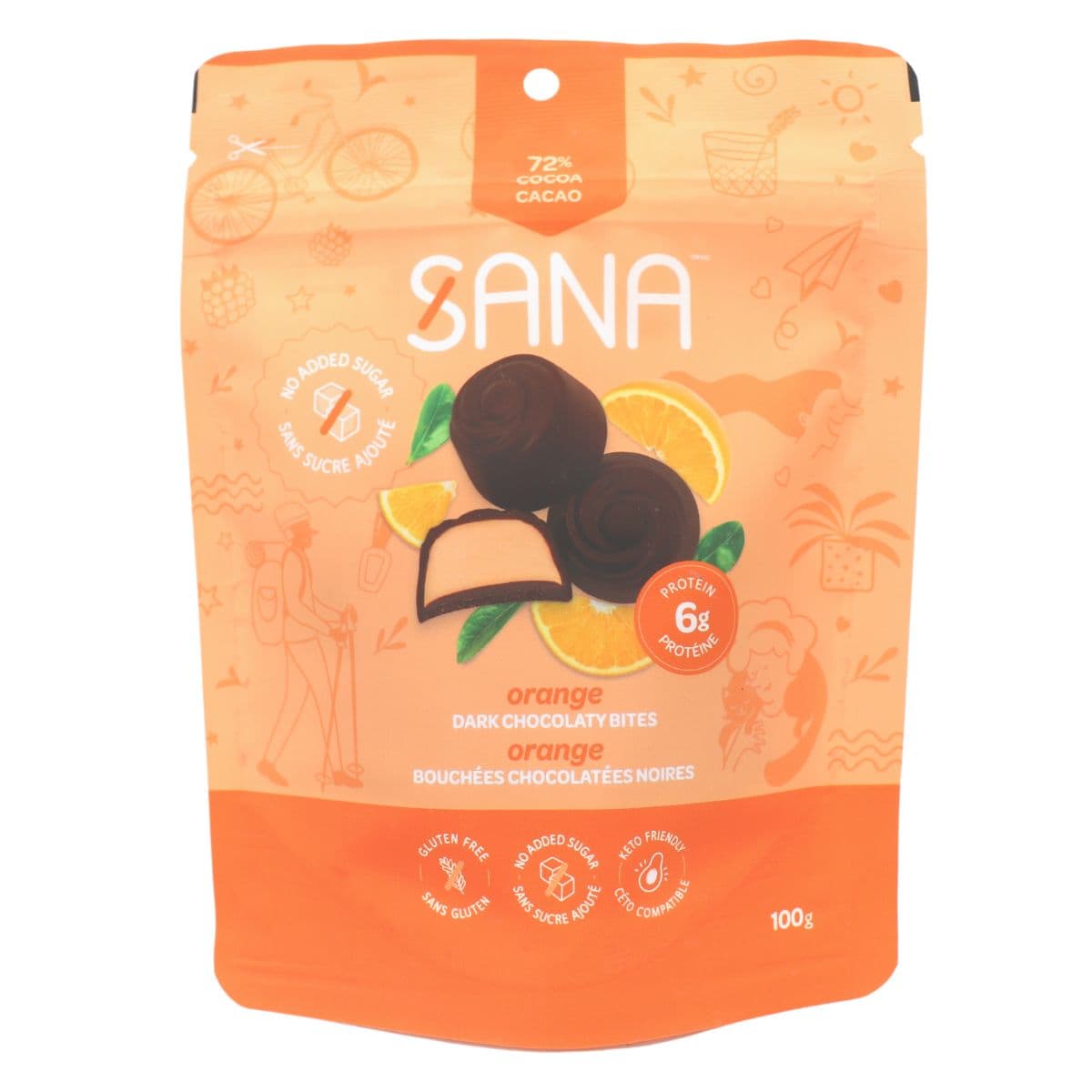 Sana Sweet Life No Added Sugar Dark Chocolaty Protein Bites Orange, 100g
