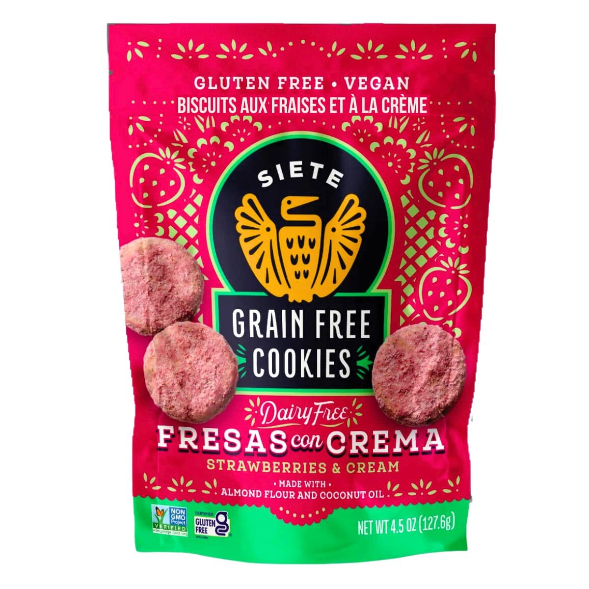 Siete Grain Free Cookies Fresas Con Crema Strawberries &amp; Cream, 127.6g