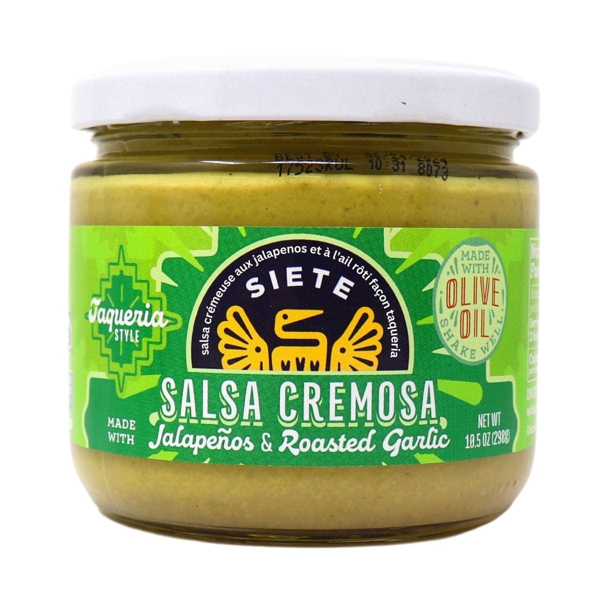 Siete Taqueria-Style Salsa Cremosa Jalapenos &amp; Roasted Garlic With Olive Oil, 298g
