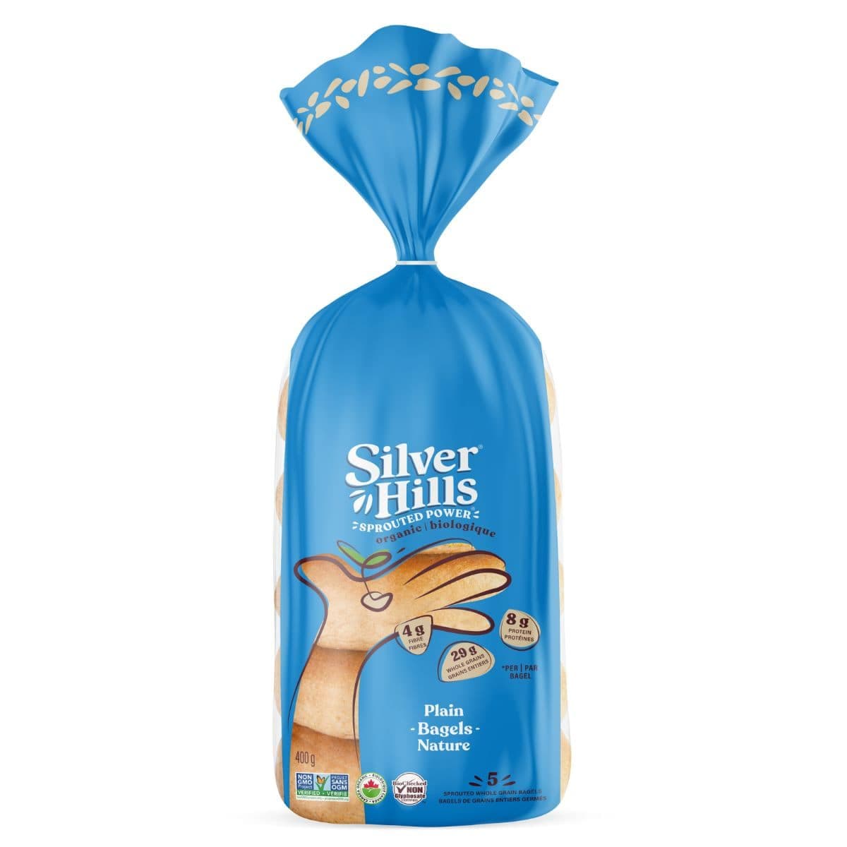 Silver Hills Organic Sprouted Whole Grain Bagel Plain, 5 Bagels