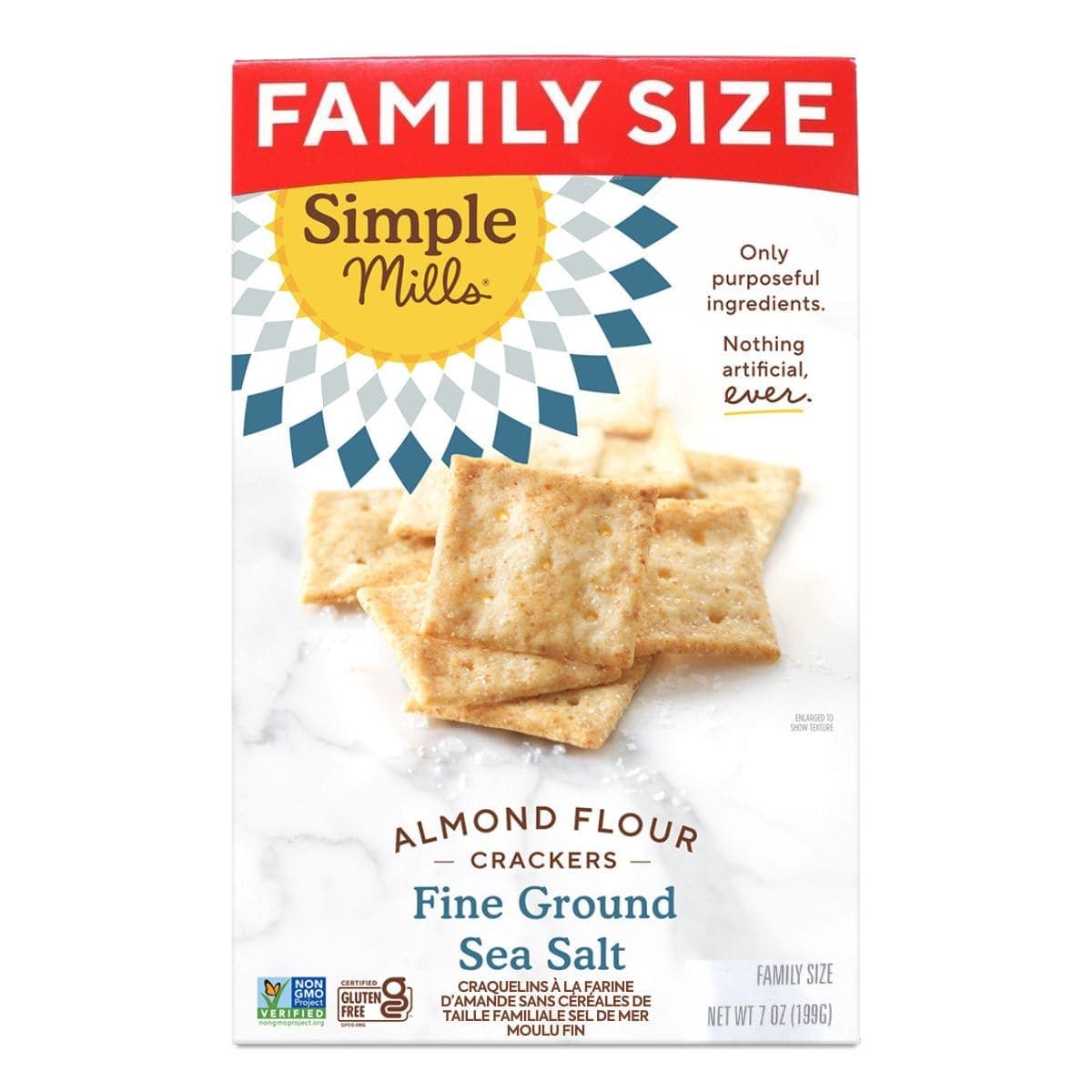 Simple Mills Family Size Grain-Free Almond Flour Crackers Fine Ground Sea Salt, 199g