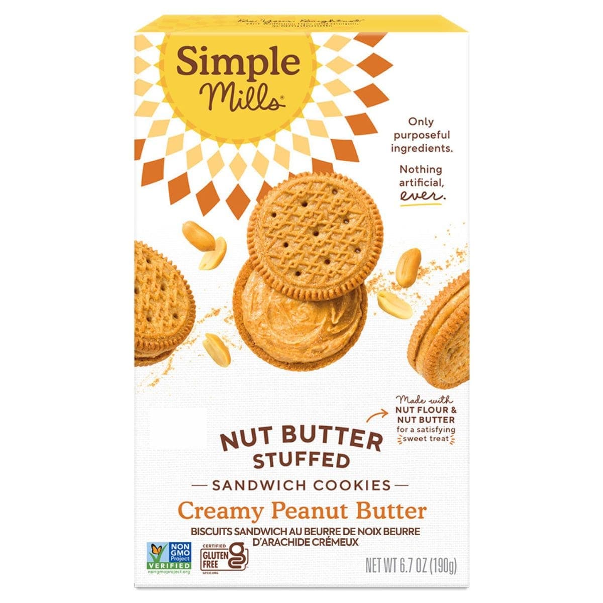 Simple Mills Gluten-Free Nut Butter Sandwich Cookies Creamy Peanut Butter, 190g
