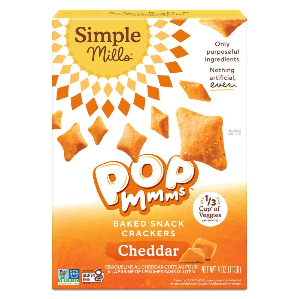 Simple Mills Gluten-Free Pop Mmms Veggie Flour Baked Crackers Cheddar, 113g