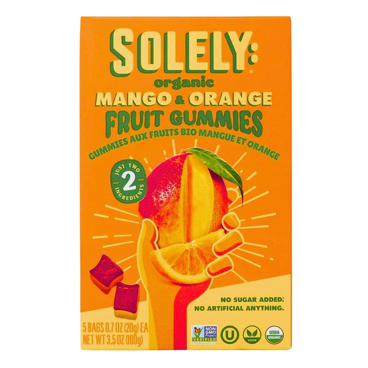 Solely Organic Mango &amp; Orange Whole Fruit Gummies, 5 Pouches