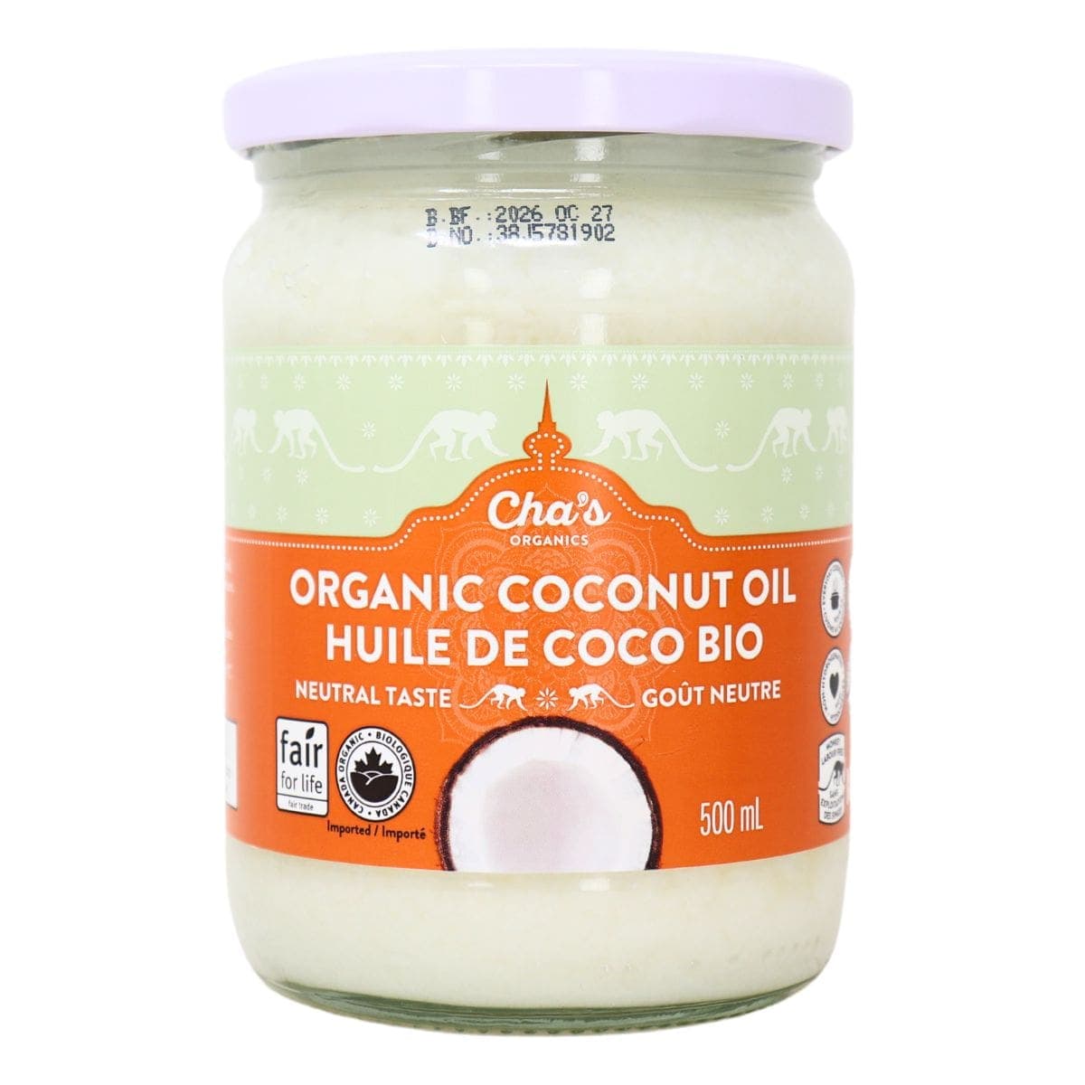 Cha’s Organics Deodorized Coconut Oil, 500 mL