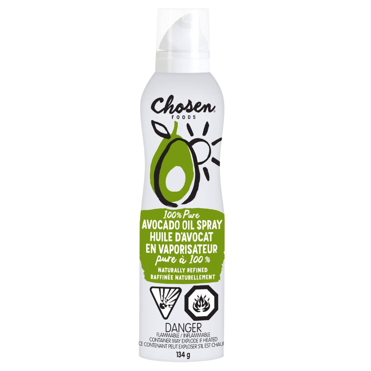 Chosen Foods 100% Pure Avocado Oil High Heat All-Purpose Cooking Spray, 134g