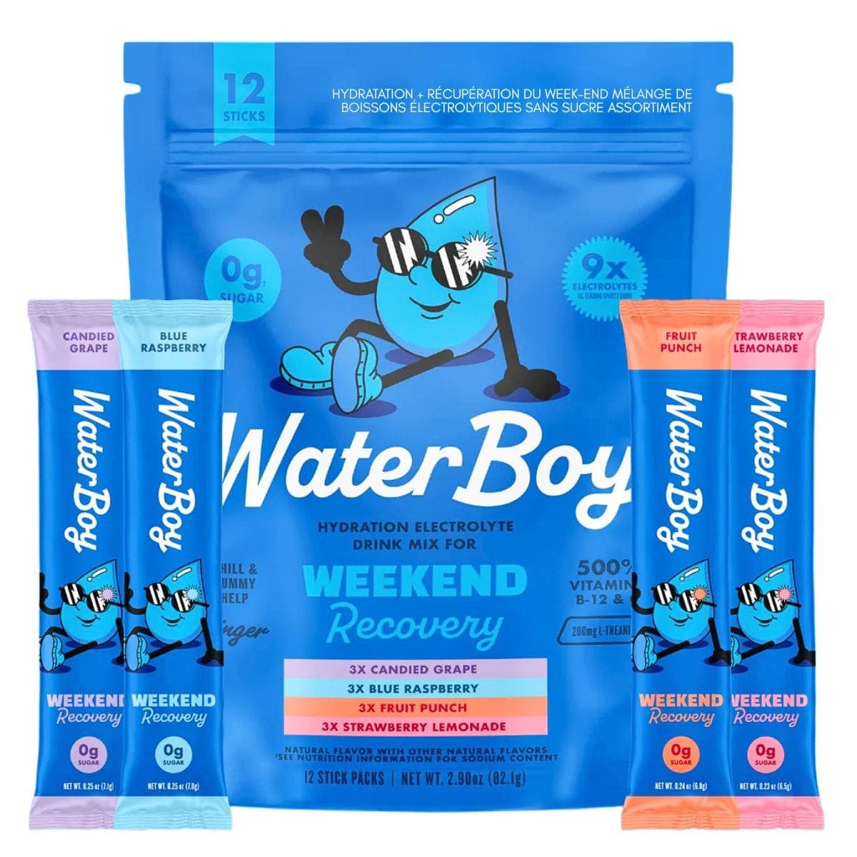 Waterboy Hydration + Weekend Recovery Sugar-Free Electrolyte Drink Mix Variety Pack, 12 Pack
