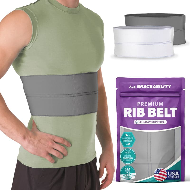 Broken Rib Brace | Compression Wrap Belt for Fractured, Cracked, Dislocated, or Bruised Ribs Pain Support - Universal Male Gray