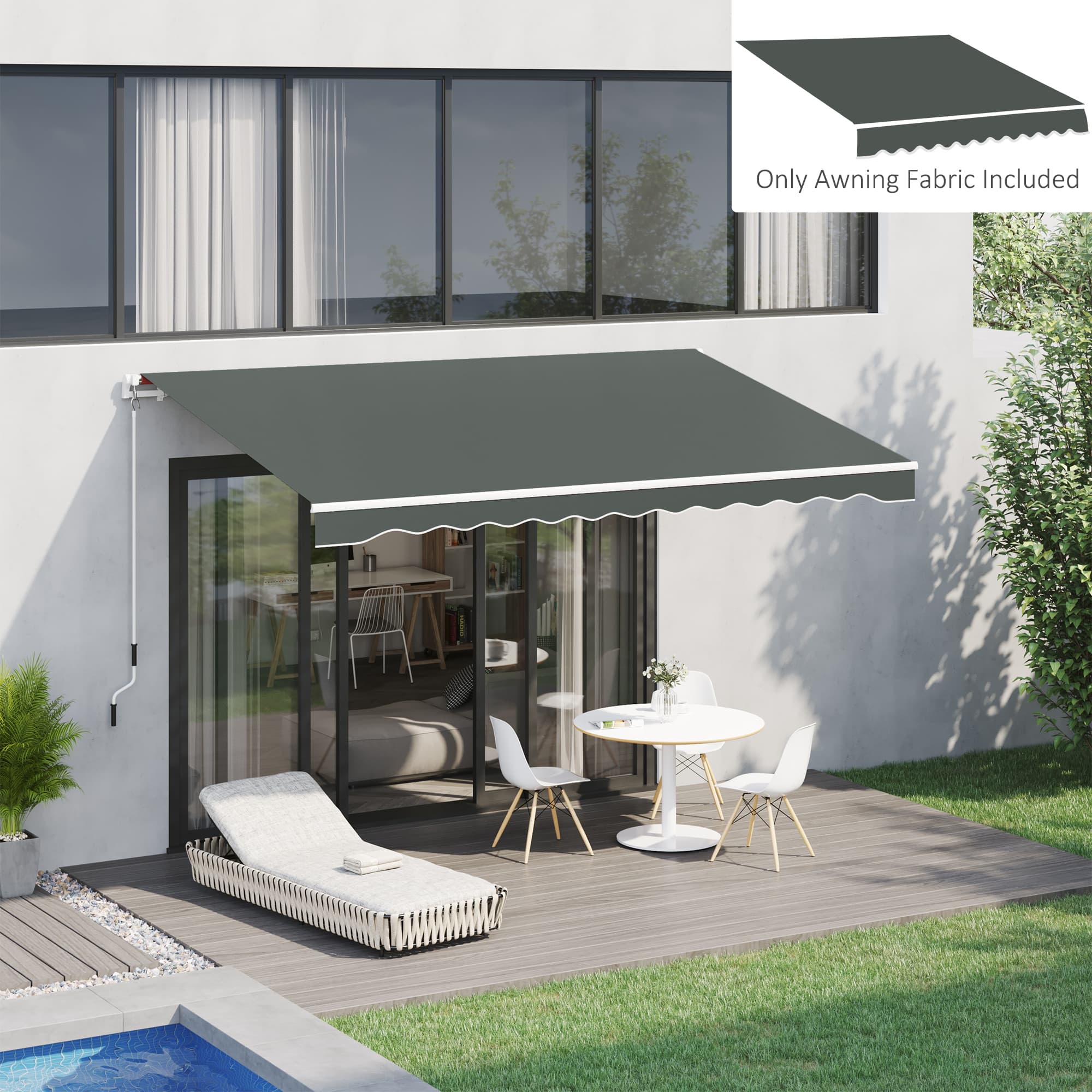 Outsunny 13'x8' Grey Retractable Awning Replacement Fabric Outdoor UV Protection Sunshade Canopy Cover | Aosom Canada