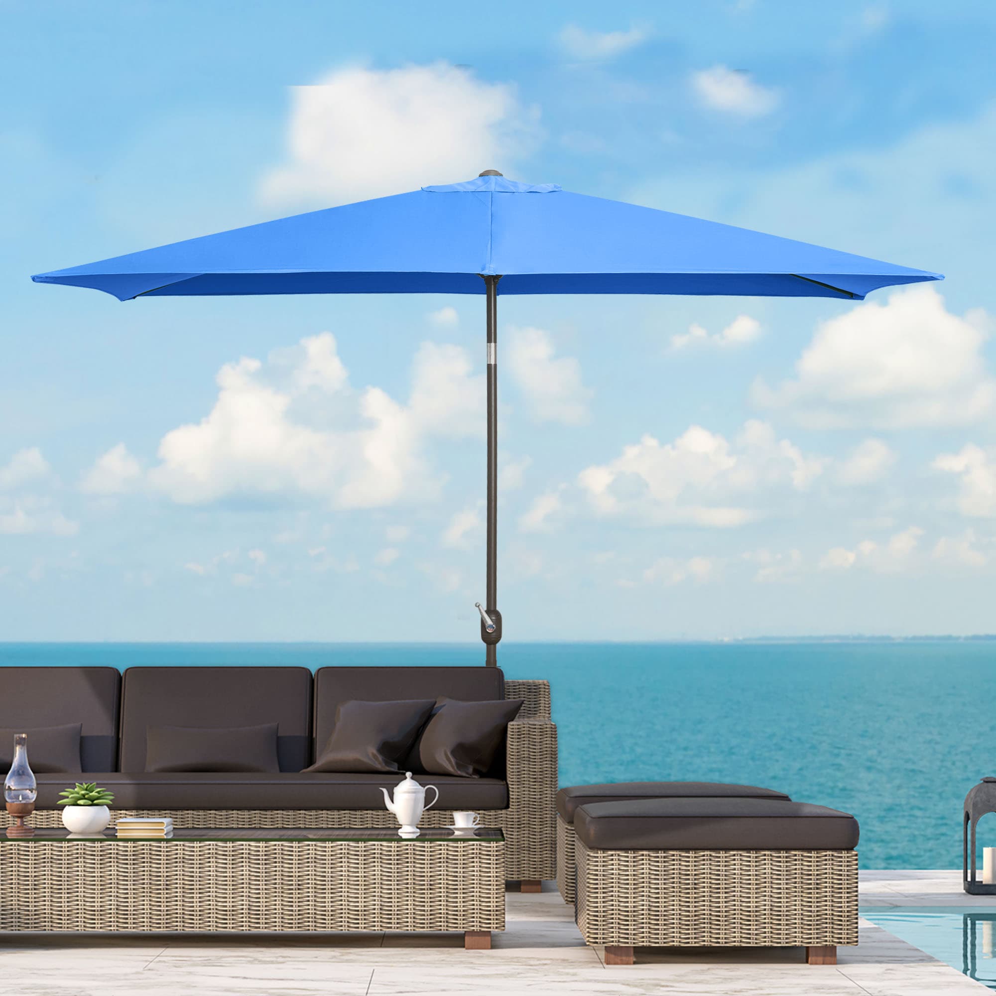 Outsunny 6.5x10ft Rectangle Aluminum Tilt Patio Umbrella Garden Market Parasol Outdoor Sunshade Canopy with Crank(Blue) | Aosom Canada